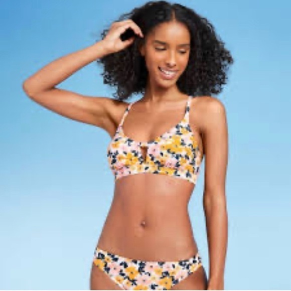 Kona Sol bikini top size medium bottom small floral keyhole hipster bottoms - Picture 1 of 13